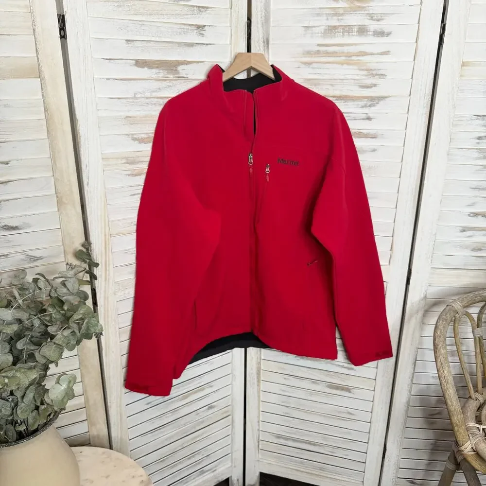 MARMOT Men's XL Estes Softshell Winter Jacket Zip Front Bright Red Fleece Lined